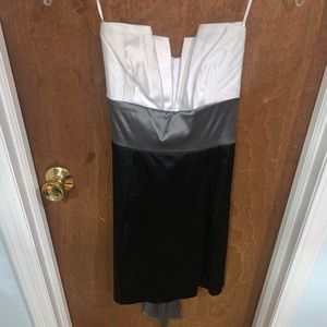 2b Bebe Black, White and Gray Strapless Dress